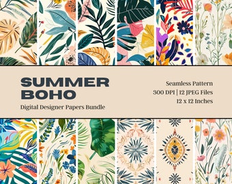 Summer Boho Floral Digital Paper Pack, Seamless Patterns (Digital Download)