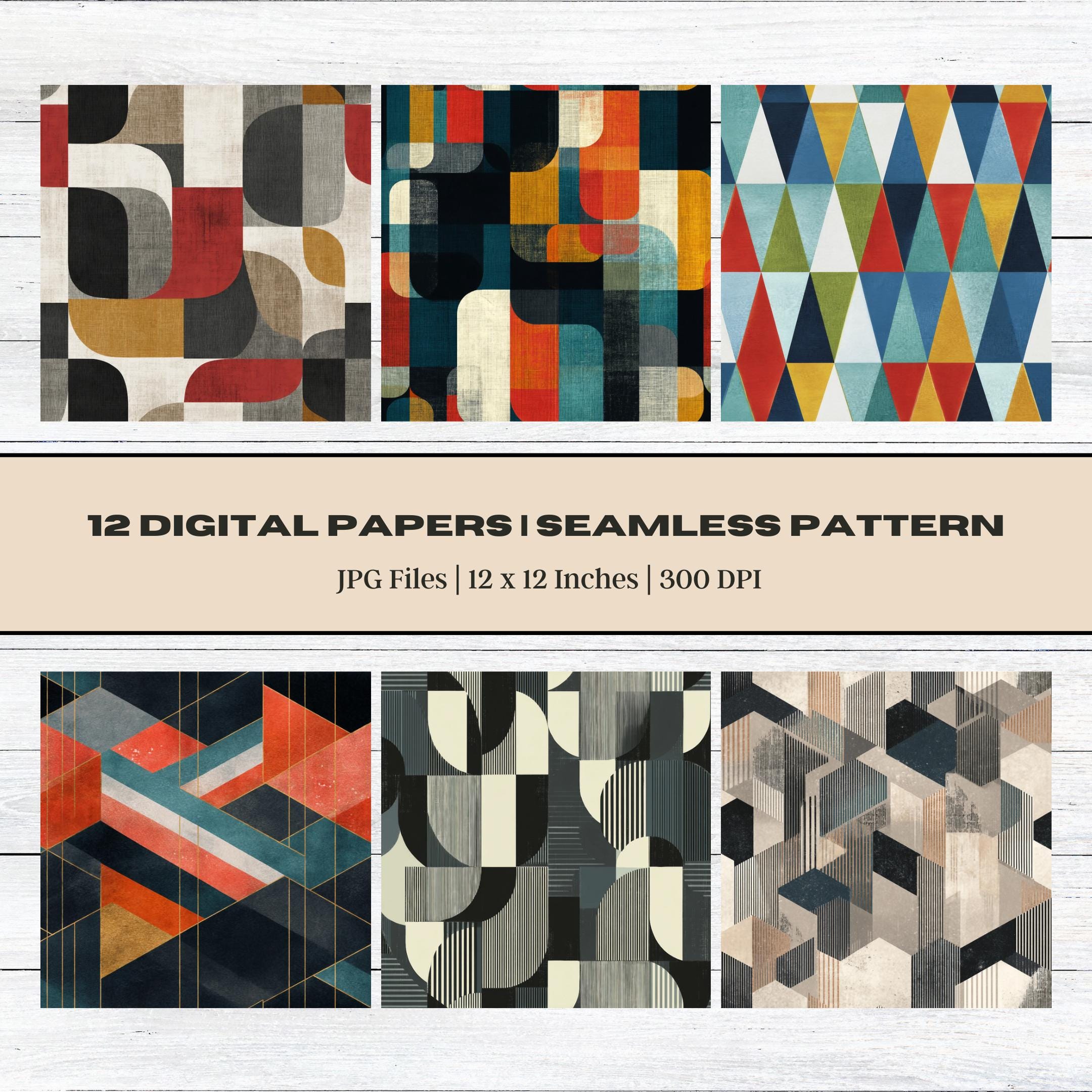 Mid-century Modern Digital Paper, Seamless Geometric Patterns (digital ...