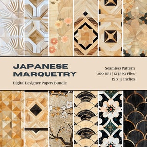 12 Japoński papier cyfrowy Marquetry, Drewniane wzory skrzynek sekretnych, Yosegi-zaiku, Tekstury drewna, Drewniane pudełko-puzzle, Geometryczny wzór drewna