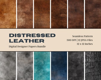 12 Distressed Leather Digital Paper, Leather Pattern, Western Leather, Leather Tumbler Wrap, Seamless Pattern, Leather Journal, Blue Leather