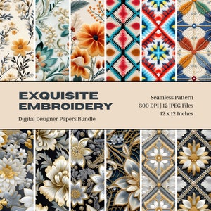 12 Fall Exquisite Embroidery Digital Paper, Fall Decor, Digital Download, Fabric Printing, Wedding Invitation, Fall Floral, Seamless Pattern