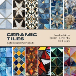 12 keramische tegels digitaal papier, naadloos ontwerp, mediterrane tegels, steentegels, chromatische texturen, commercieel gebruik, digitale download