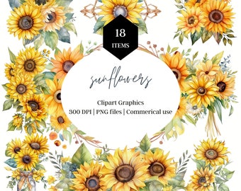Watercolor Sunflowers Clipart | Floral Wedding Graphics (Digital Download)