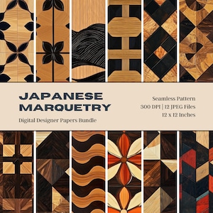 12 Japoński papier cyfrowy Marquetry, Drewniane wzory skrzynek sekretnych, Yosegi-zaiku, Tekstury drewna, Drewniane pudełko-puzzle, Geometryczny wzór drewna