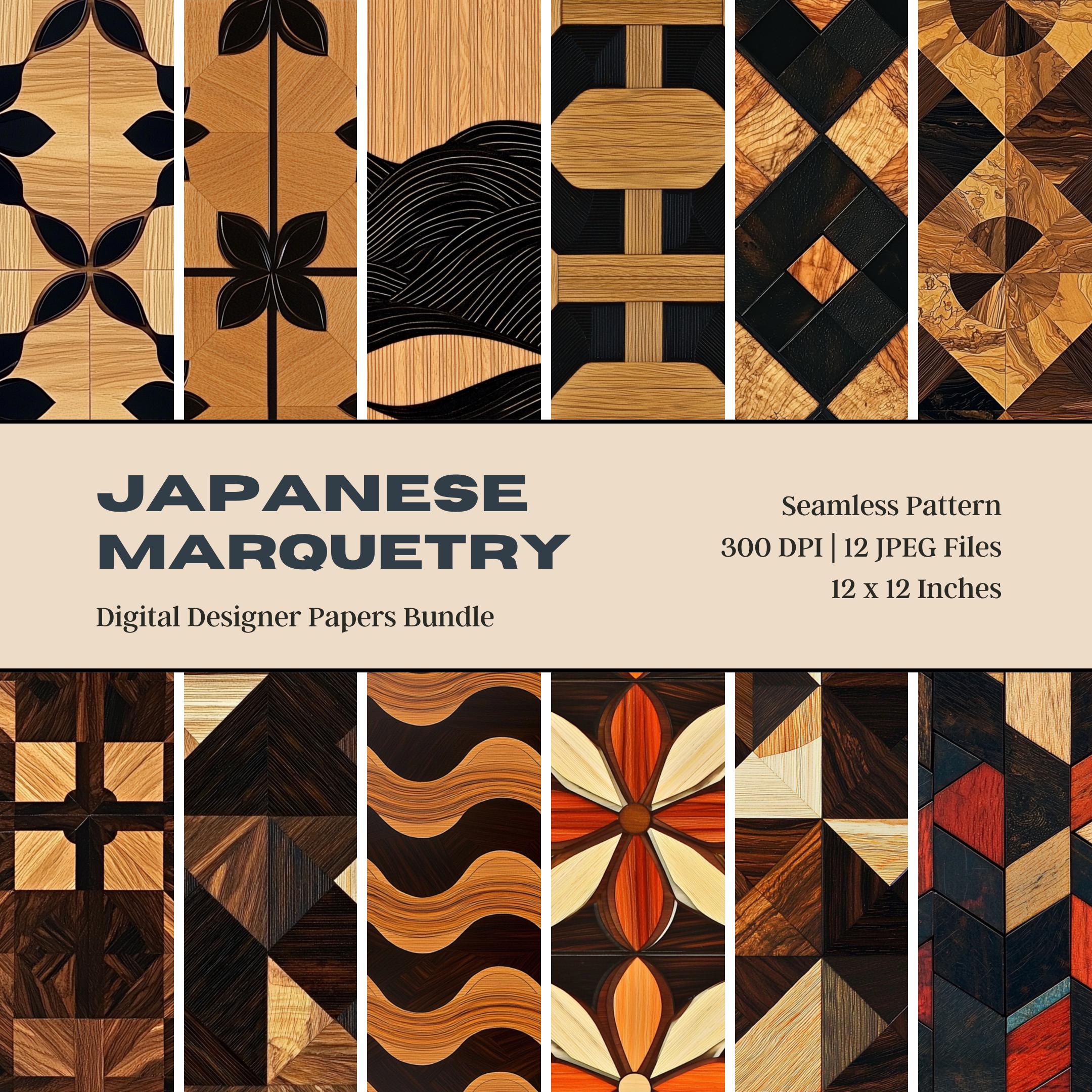 12 Japanese Marquetry Digital Paper, Wooden Secret Box Designs