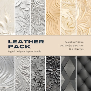 12 Embossed Leather Digital Paper, Floral Pale Western Leather, Monotone Leather, Engraved Leather, Tooled Leather, Western Wedding