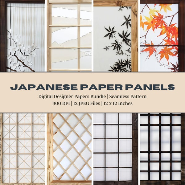 12 Japanese Paper Panels Digital Paper, Zen Garden, Japanese Paper Panels. Japanese Shoji, Zen Wall Art, Japan Patterns, Window Patterns