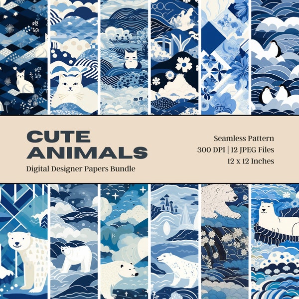 12 Cute Animals Qulit Digital Paper, Seamless Design, Fabric Textures, Printable Scrapbook Paper, Commercial Use, Digital Download