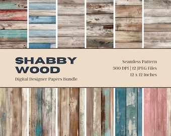 12 Shabby Wood Digital Paper, Wood Texture Paper, Rustic Wood, Distressed Wood, Printable Digital Papers, Digital Download, Commerical Use