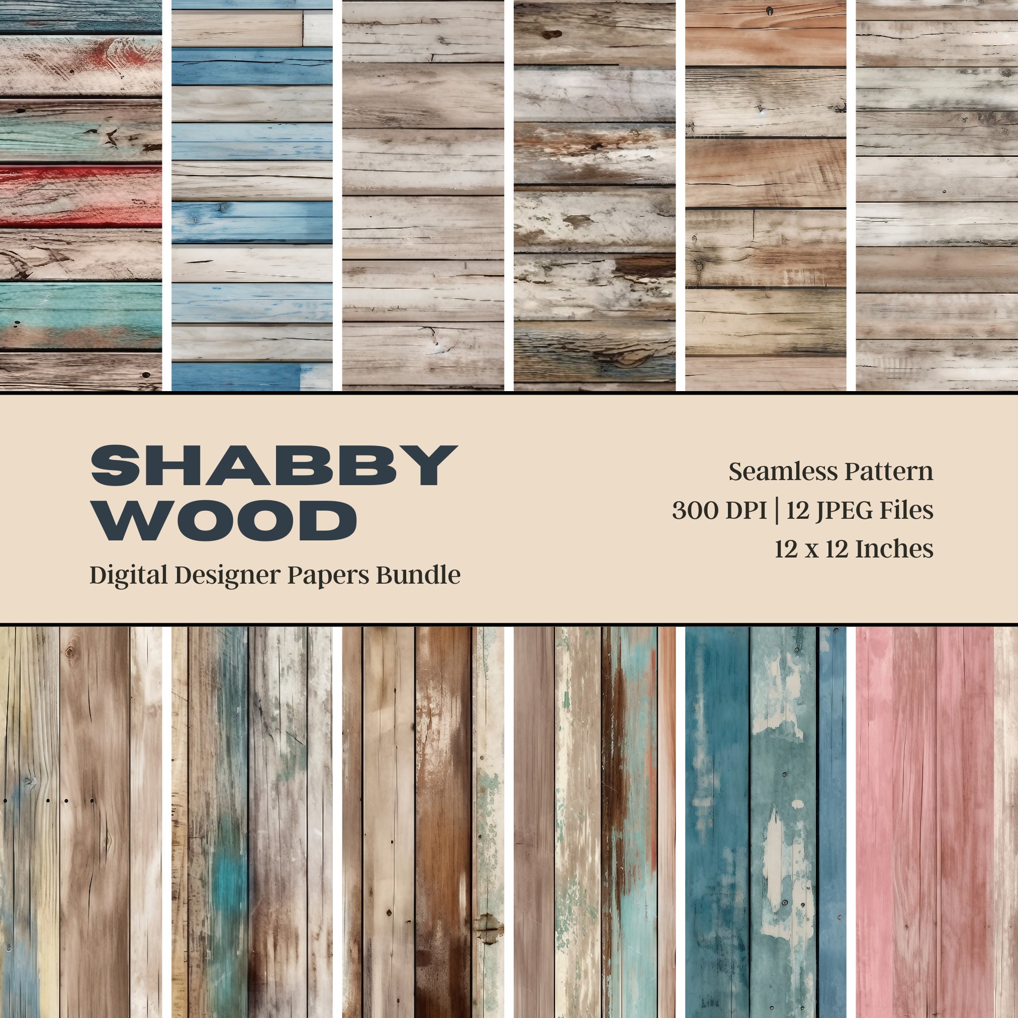 12 Shabby Wood Digital Paper, Wood Texture Paper, Rustic Wood