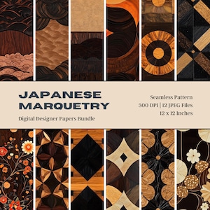 12 Japoński papier cyfrowy Marquetry, Drewniane wzory skrzynek sekretnych, Yosegi-zaiku, Tekstury drewna, Drewniane pudełko-puzzle, Geometryczny wzór drewna