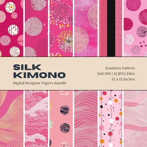 Papel digital de seda para kimono, kimono rosa, textura sedosa, papel imprimible para álbumes de recortes, uso comercial, descarga digital, impresión sobre tela