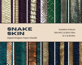 Exotic Snake Skin Digital Paper, Reptile Leather Pattern (12x12in, 300 DPI, JPG)