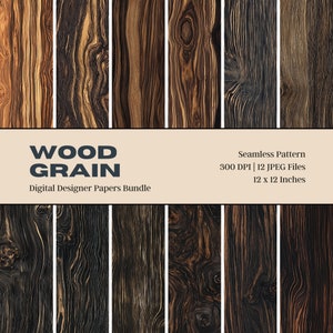 Papel digital con vetas de madera oscura, patrón sin costuras, madera noble, textura de madera, papeles digitales imprimibles, uso comercial, descarga digital