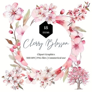 18 kersenbloesem clipart, bruiloft clipart, sakura, aquarel clipart, kersenbloesem clipart, bloemen clipart, bloemen clipart