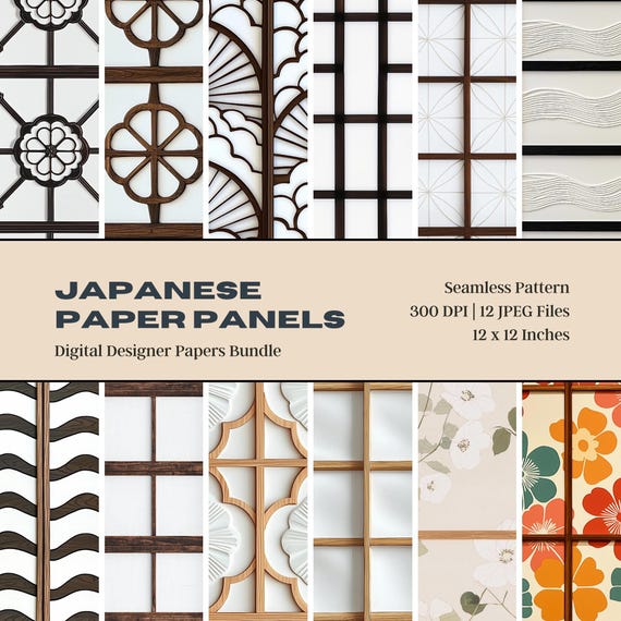 Japanese Shoji Paper Panel Set, Zen Garden Patterns (digital