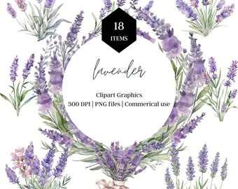 Watercolor Lavender Clipart Set | Floral PNG Images (Instant Download)