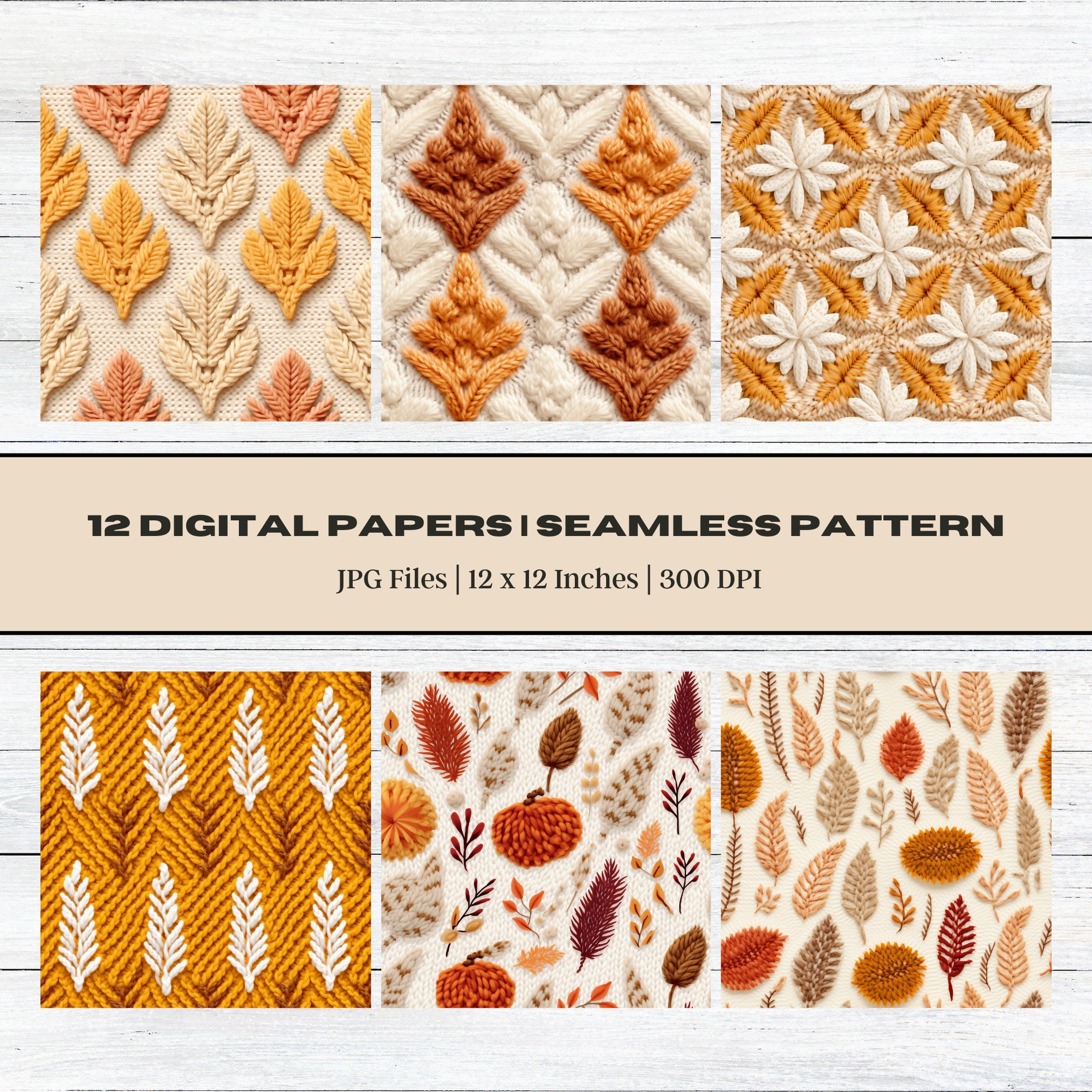 Fall Crochet Digital Paper Set, Autumn Embroidery Patterns (digital ...