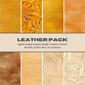 12 Embossed Leather Digital Paper, Distressed Leather, Alligator Leather, Pale Western Leather, Tooled Leather, Leather Journal