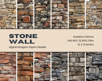 Stone Wall Texture Digital Paper, Seamless Brick Pattern (Digital Download)