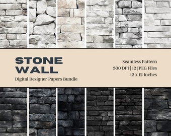 Stone Wall Digital Paper, Seamless Brick Texture (Digital Download)