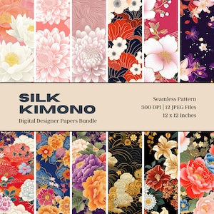 12 Carta digitale kimono giapponese, Sakura, Kimono, Design senza cuciture, Arredamento per la casa, Carta da parati floreale, Tessuto giapponese, Texture di seta