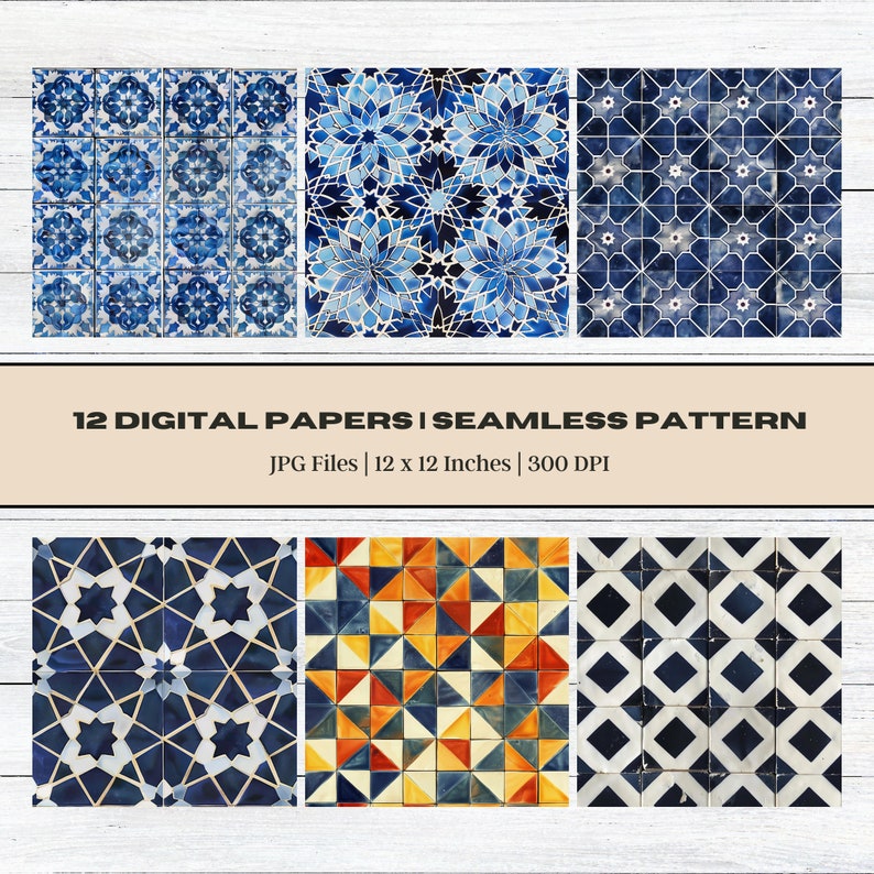 Moroccan Tile Digital Paper, Seamless Mosaic Patterns (digital Download ...