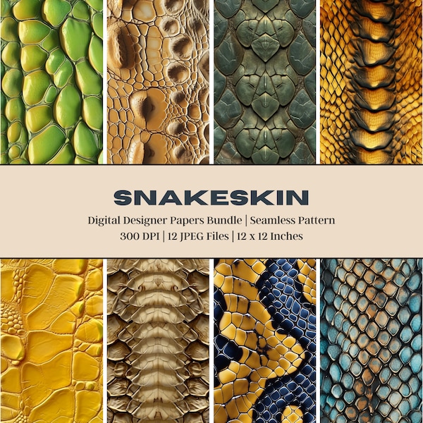 12 Snake Skin Digital Paper, Leather Pattern, Snake Skin Textures, Snake Skin Vector, Reptile Pattern, Exotic Pattern, Snakeskin