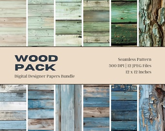 Blue Green Wood Digital Paper, Rustic Texture (JPG, 12x12)
