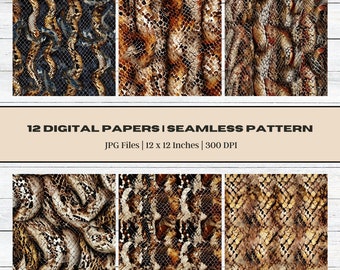 12 Snake Skin Digital Paper, Leather Pattern, Snake Skin Textures