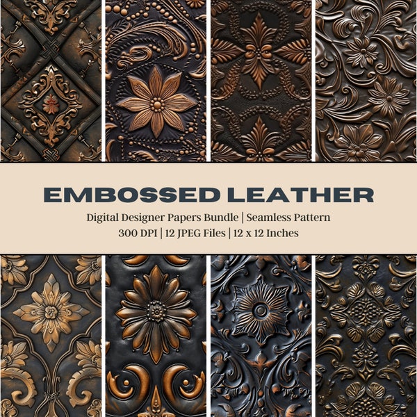 12 Embossed Dark Leather Digital Paper, Leather Pattern, Classic Western Brown Textures, Luxury Western Leather, Leather Journal