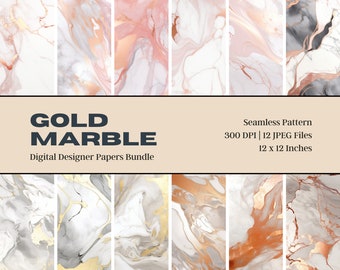 Rose Gold Marble Digital Paper, Stone Texture Background (Digital Download)