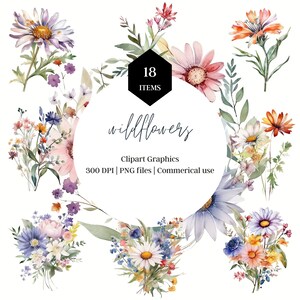 18 Watercolor Wildflowers Clipart | Floral Clipart | Wedding Clipart | Wildflowers Clipart | Watercolor Flowers | Meadow Clipart