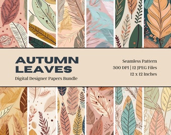 Boho Herbst Blätter Digitales Papier Set, Scrapbook Muster (Digitaler Download)