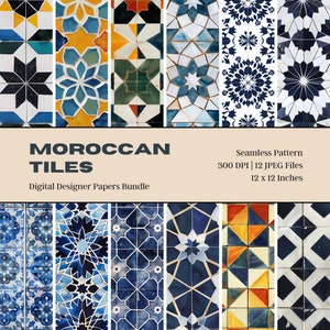 12 carreaux marocains, papier numérique, carreaux de mosaïque, carreaux de zellige, carreaux de céramique, carreaux méditerranéens, papier de scrapbooking, motif transparent
