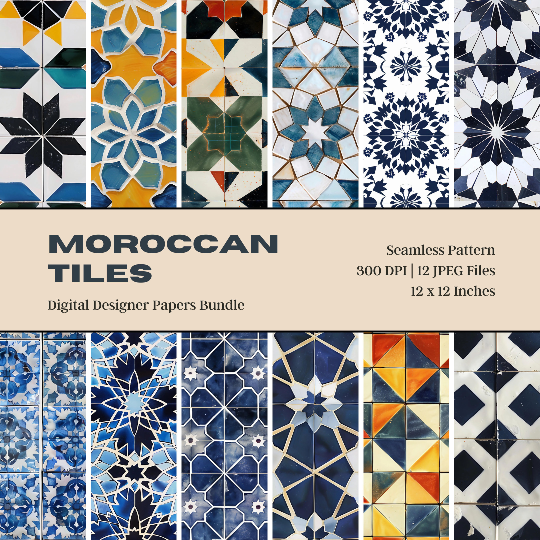 Moroccan Tile Digital Paper, Seamless Mosaic Patterns (digital Download ...