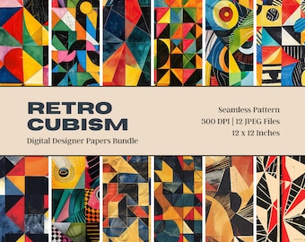 Retro Cubism Seamless Patterns, Geometric Abstract Art (Digital Download)