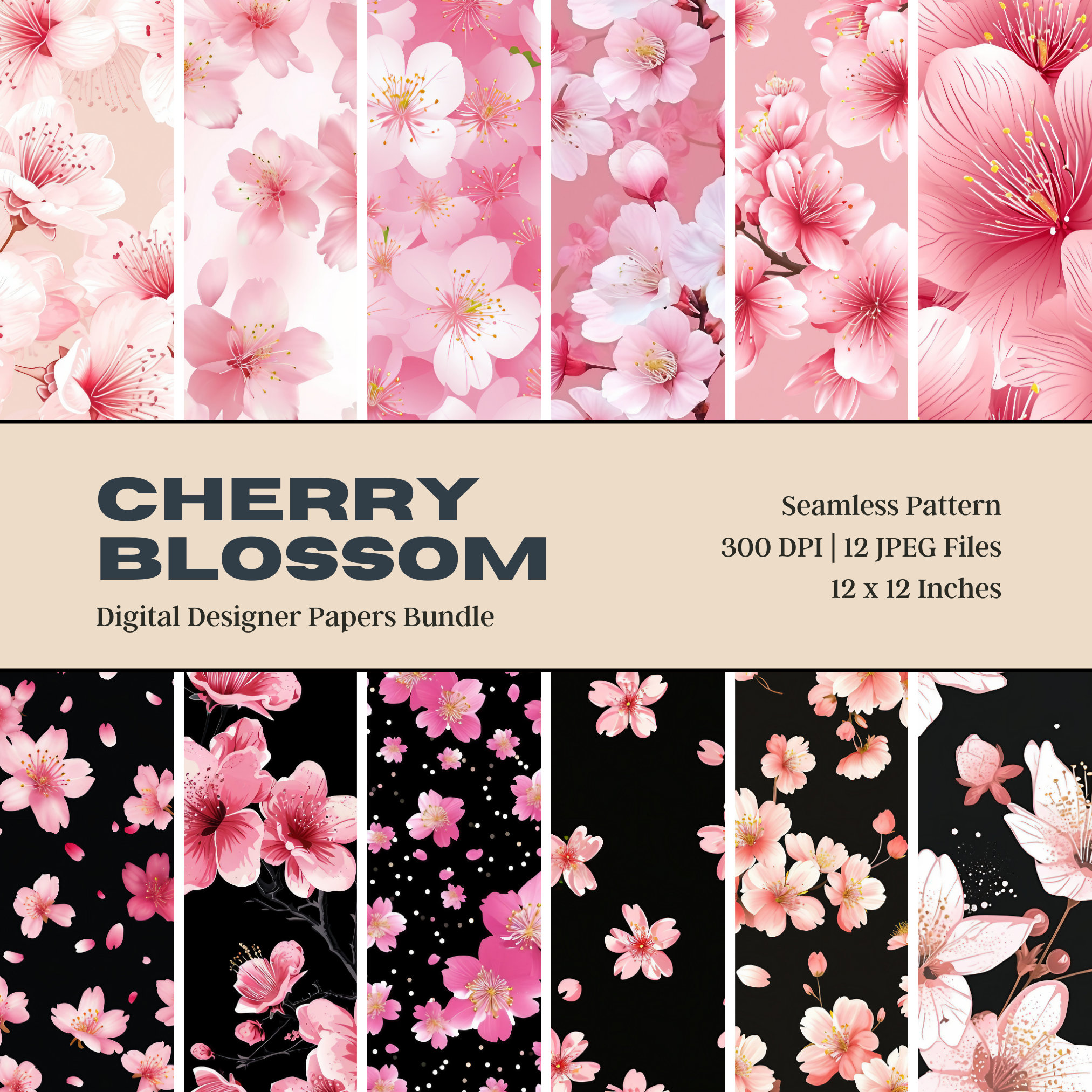 12 Cherry Blossom Kimono Digital Paper, Sakura, Kimono Robe, Seamless Design, Home Decor, Floral Wallpaper, Japanese Fabric