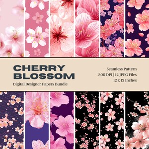 12 桜着物デジタルペーパー、桜、着物ローブ、シームレスデザイン、室内装飾、花柄壁紙、日本の生地