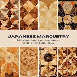 12 Japoński papier cyfrowy Marquetry, Drewniane wzory skrzynek sekretnych, Yosegi-zaiku, Tekstury drewna, Drewniane pudełko-puzzle, Geometryczny wzór drewna