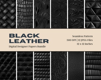 12 Black Leather Digital Paper, Leather Pattern, Seamless Design, Leather Textures, Tool Leather, Distressed Leather, Leather Journal