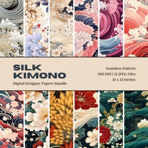 12 Carta digitale Kimono di seta, design senza soluzione di continuità, consistenza silicea, carta per album stampabile, uso commerciale, download digitale, stampa su tessuto