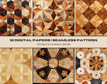 12 Japanese Marquetry Digital Paper, Wooden Secret Box