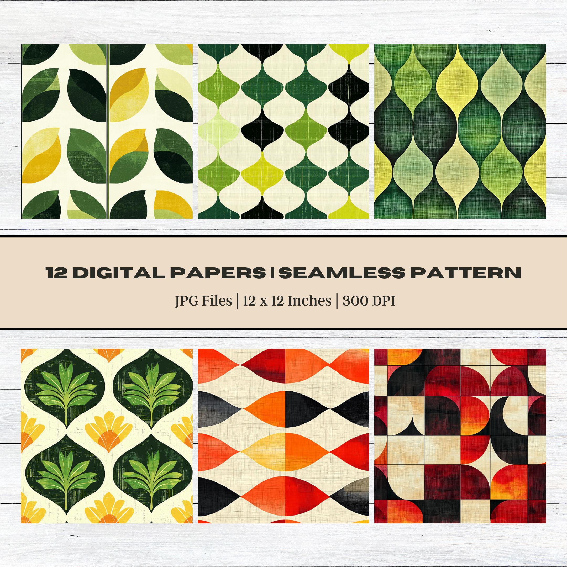 Mid-century Modern Digital Paper, Seamless Retro Patterns (digital ...