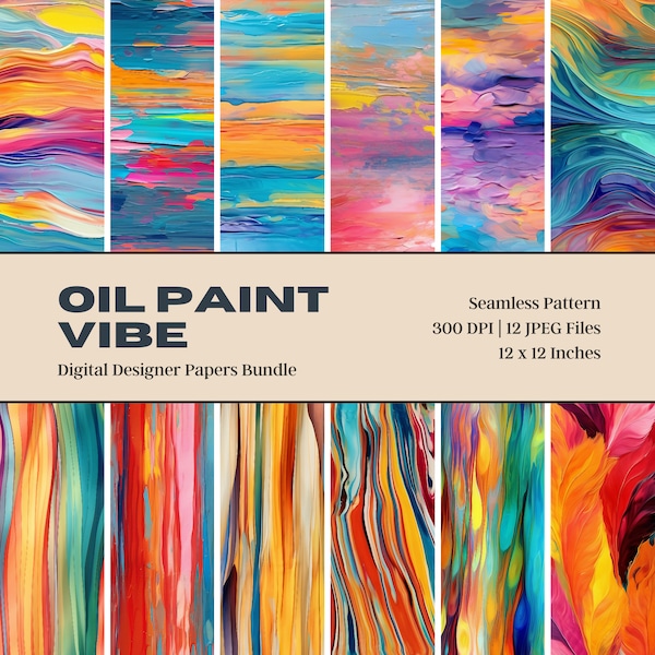 12 Colorful Oil Paint Digital Paper, Acrylic Paint Pattern, Pastel Colour Paint Texture, Scrapbook Paper, Commercial Use, Digital Download