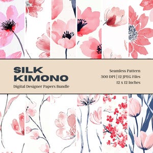 Papel digital de seda con diseño floral rosa de 12 diseños sin costuras, flor de cerezo, sakura, papel para álbum de recortes imprimible, decoración del hogar, estilo cottagecore