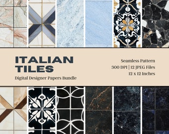 Italiaans mozaïektegel digitaal papier, 12 naadloze patronen (digitale download)