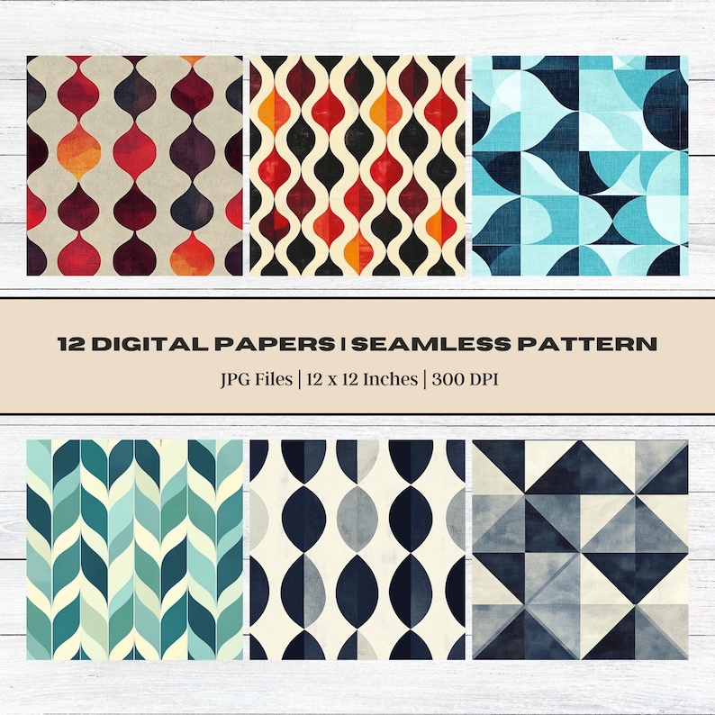 Mid-century Modern Digital Paper, Seamless Retro Patterns (digital ...