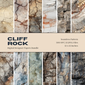 12 Cracked Cliff Rock Digital Paper, Seamless Pattern, Stone Texture Background, Scrapbooking Paper, Commercial Use, Digital Download