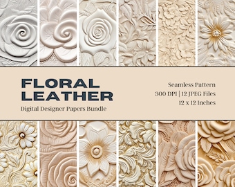 12 Floral Leather Digital Paper, Pale Floral Leather, Leather Journal, Western Leather Wallpaper, Leather Pattern, Western Wedding